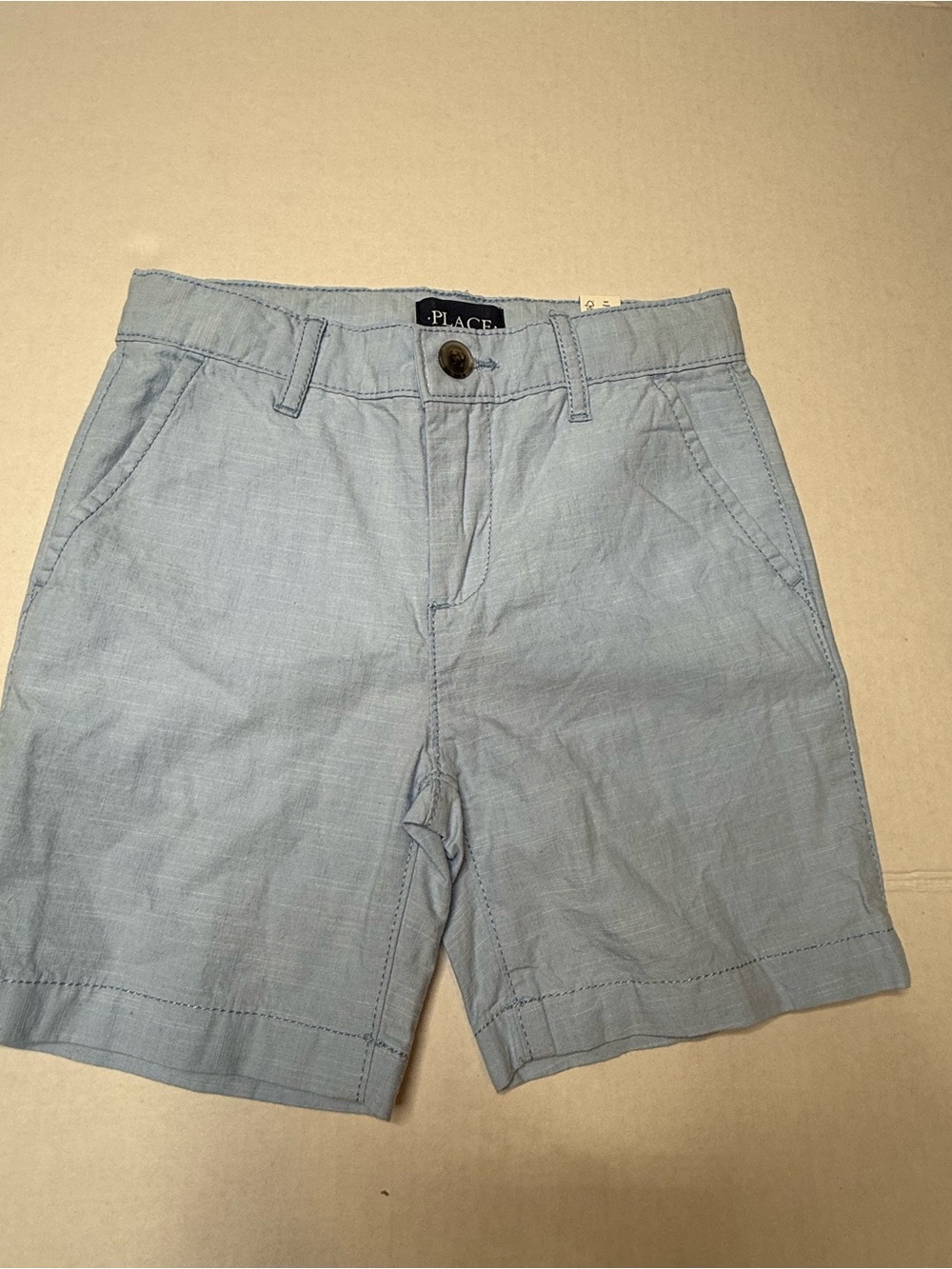 The Children's Place Boys Blue Chino Shorts Chambray Cotton Size 5 Pockets